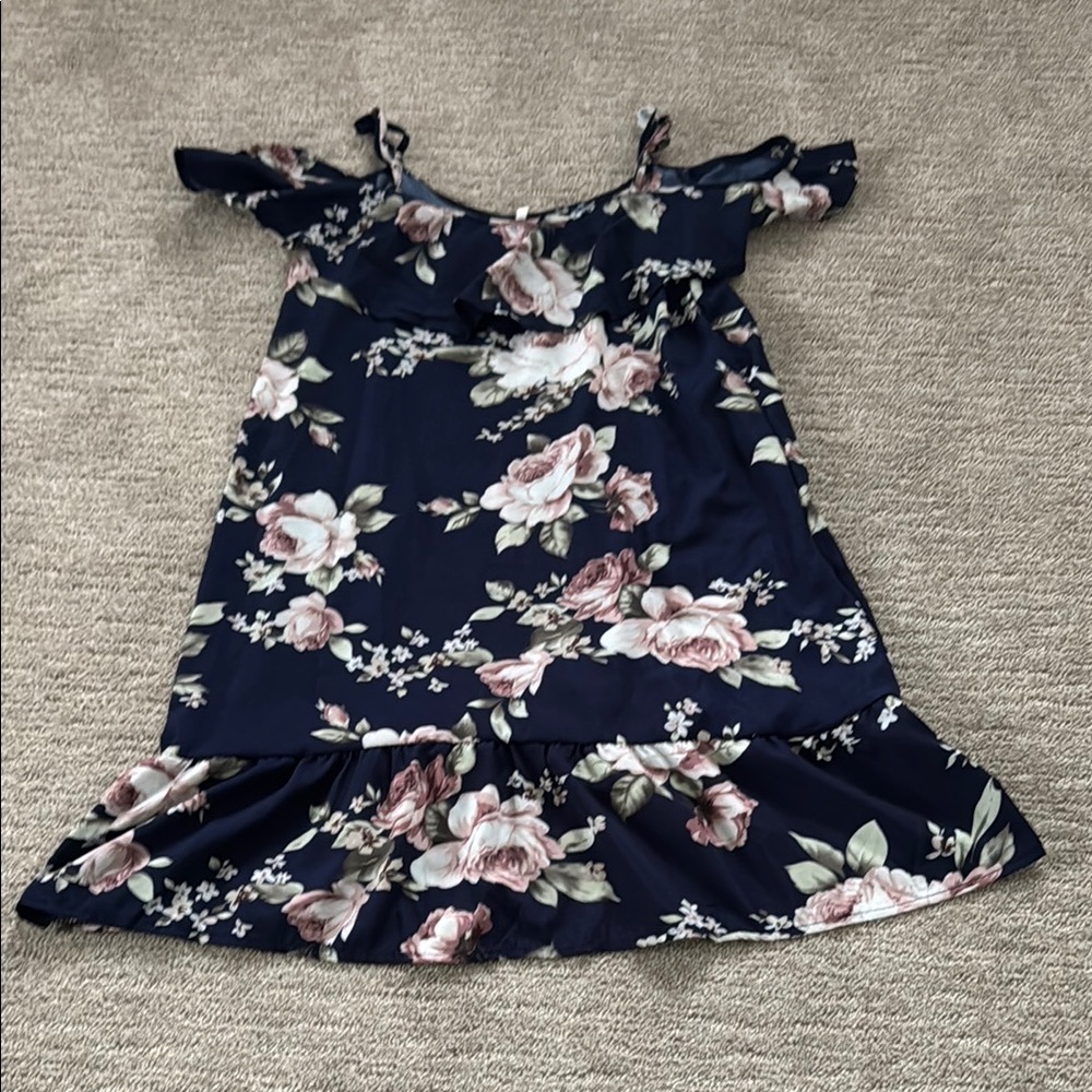 Pink and Blue Cold Shoulder Mini Sundress with Flutter Sleeves